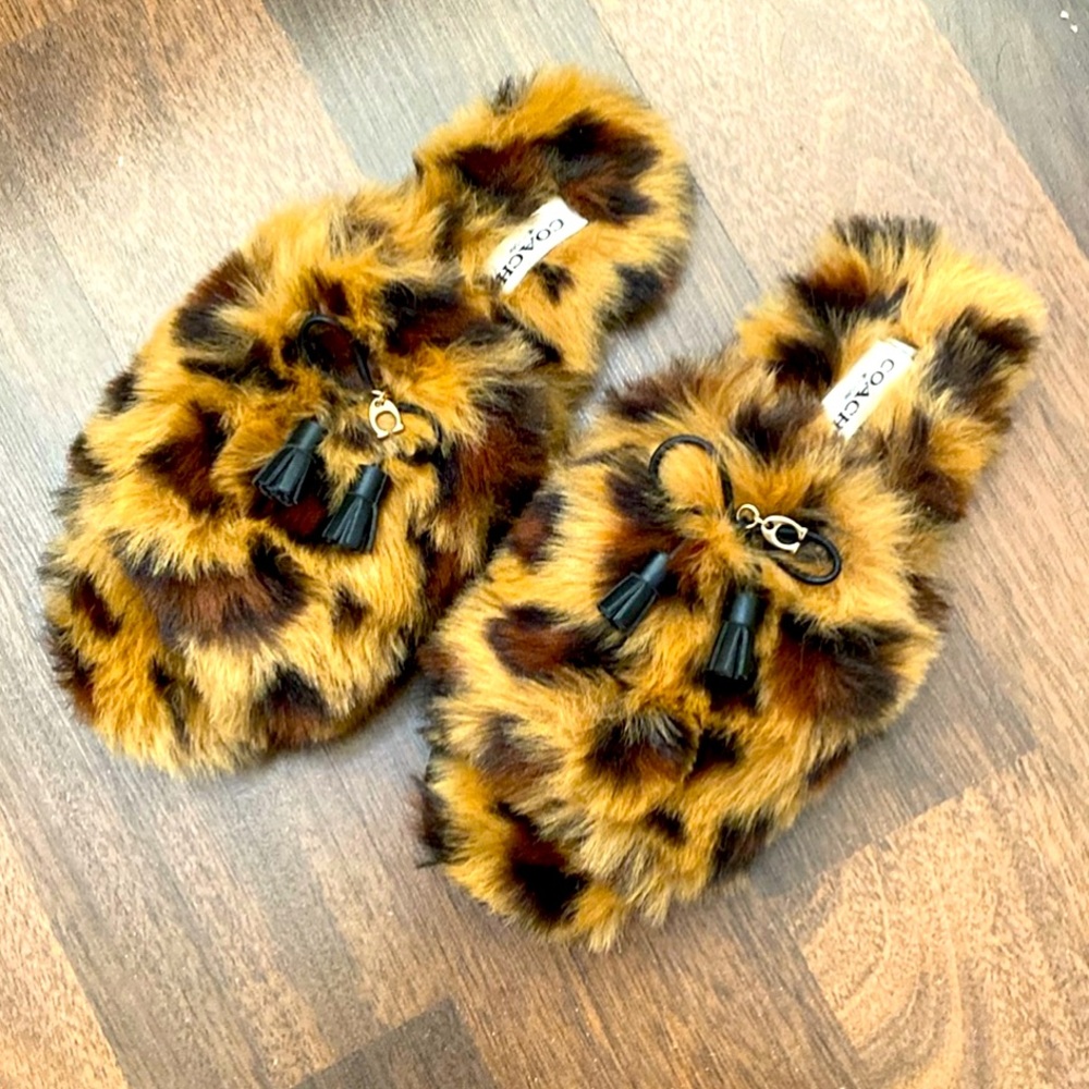NWOT Coach Fuzzy Black Brown Slippers Size 5